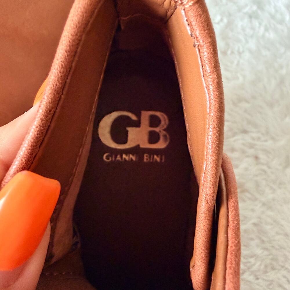 Gianni Bini Done Deal Leather Wedge Booties Womens 6.5 Cognac Brown Back Zip - Picture 6 of 8